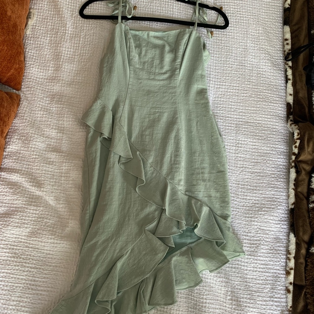Sage green high/low ruffle dress